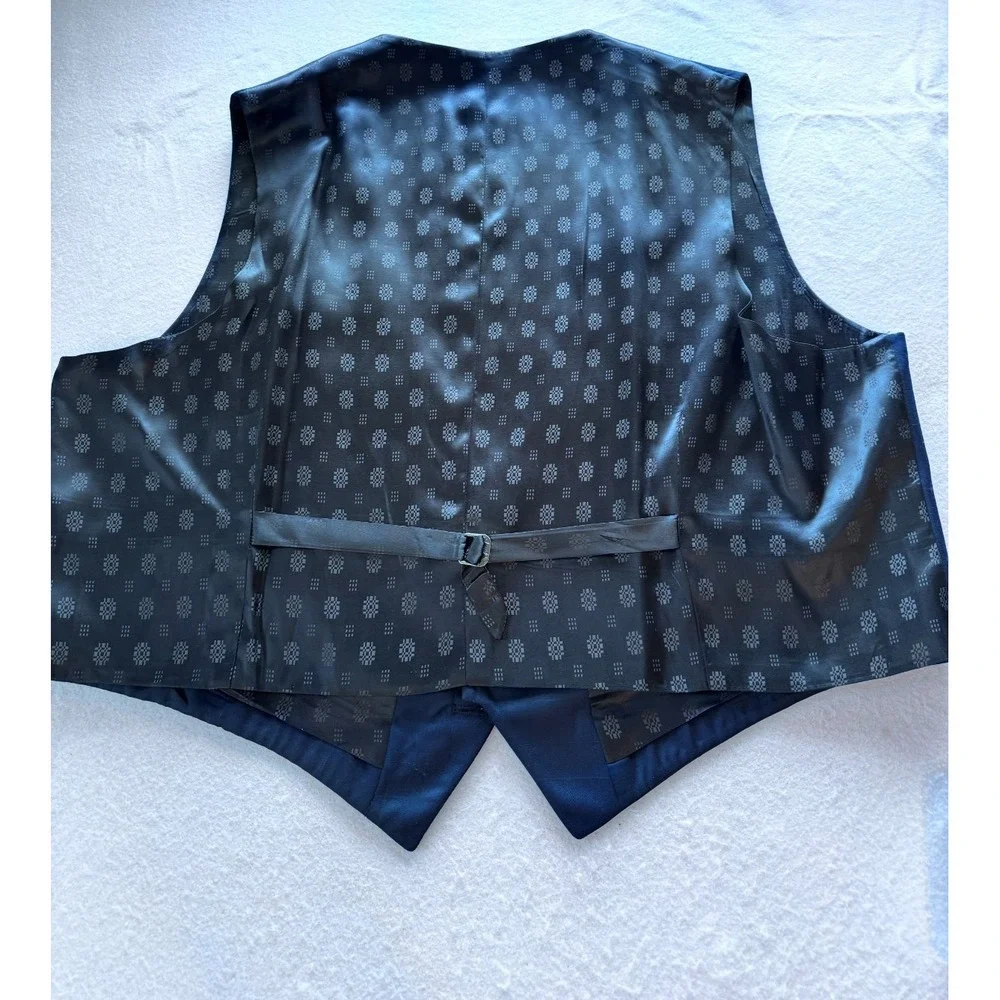 Lou‎ Myles Men's 52 Navy Blue Tuxedo 3 Piece Suit Vest 47x28 Satin Trim VTG